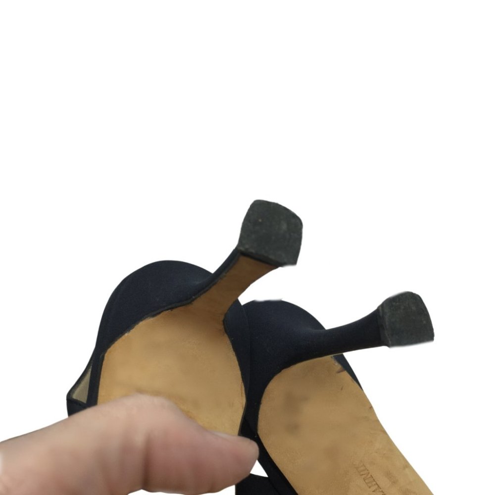 Manolo Blahnik Black Fabric Pumps w/Heel Strap 37 - Picture 4 of 5